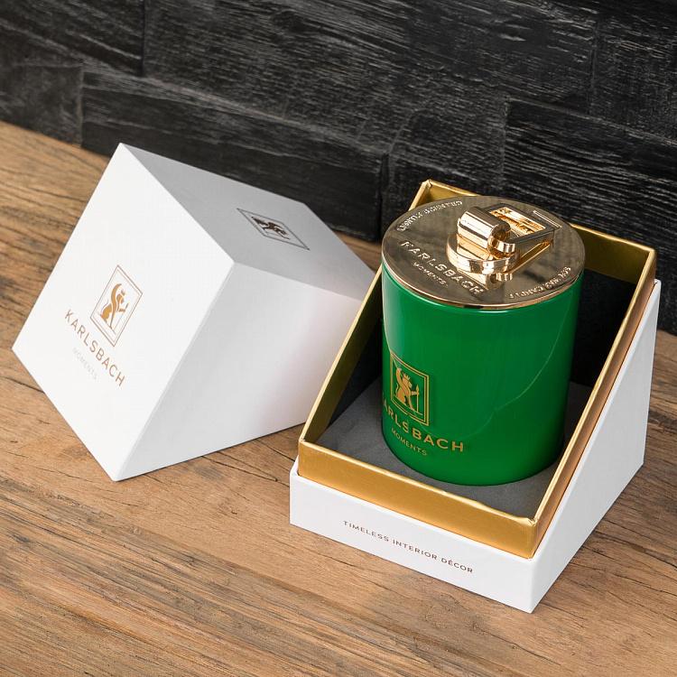 Аромасвеча в зелёном стакане с золотой крышкой Магнолия Aroma Candle In Dark Green Glass With Gold Lid Magnolia