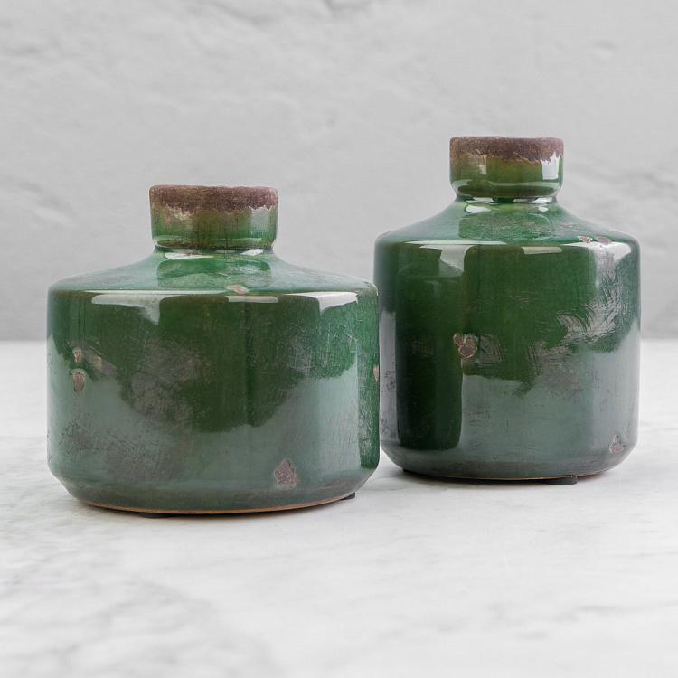Широкая оливковая керамическая мини-ваза Бутыль Bottle Vase Olive Green Wide