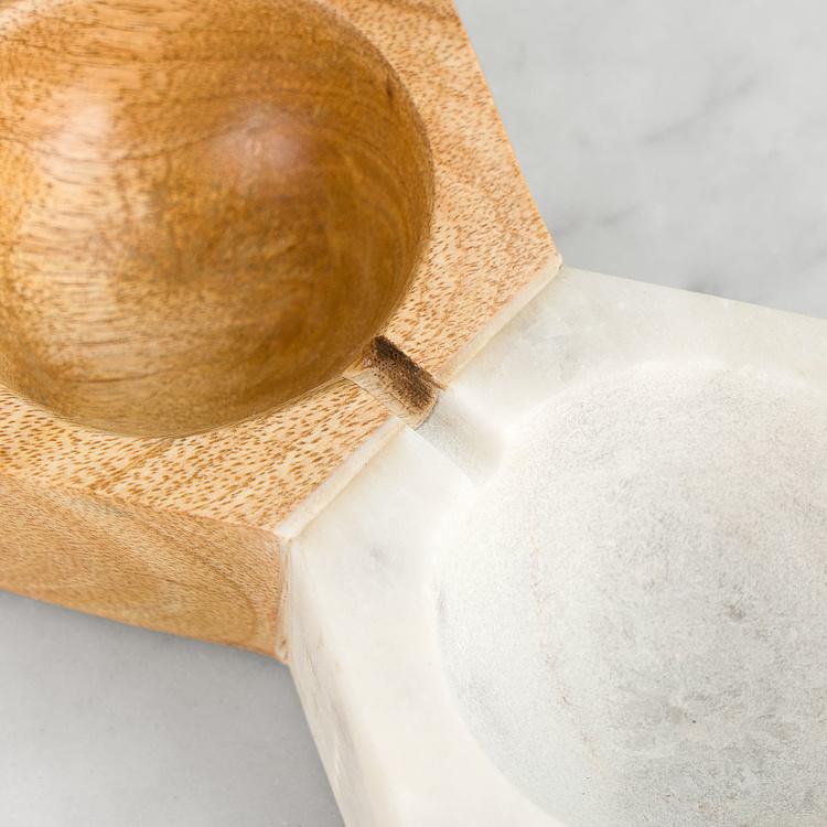 Набор для специй из мрамора и дерева манго с ложечкой Set Of 2 Salt And Pepper Marble And Mango Wood