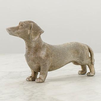 Dachshund Figure With Rhinestones Silver