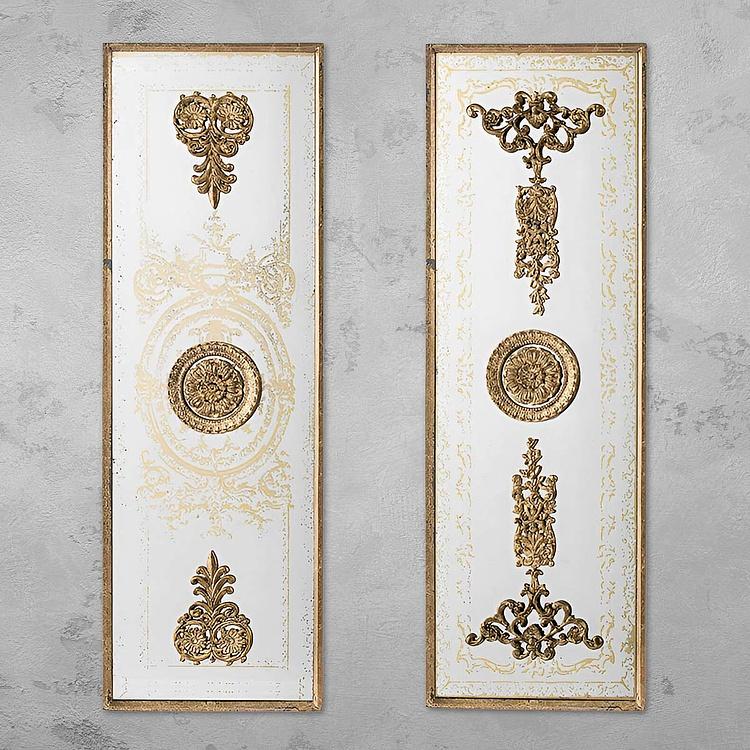 Набор из двух зеркальных декоративных панелей с золотистыми узорами в антикварном стиле Set Of 2 Mirror Wall Decor Gold