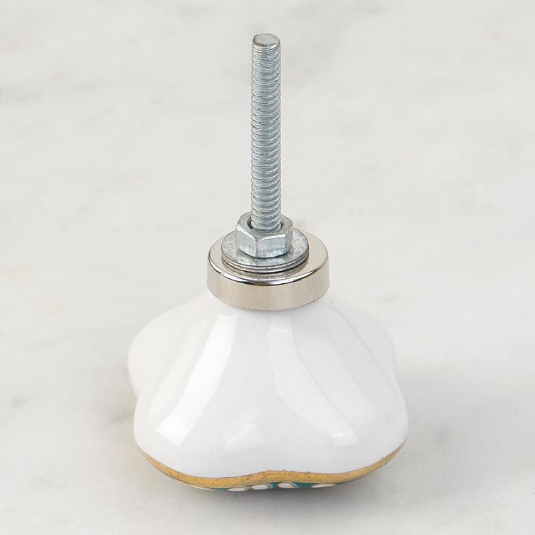 Мебельная керамическая ручка Ар-деко зелёно-золотая с герберой Art Deco Green And Gold Gerbera Ceramic Knob