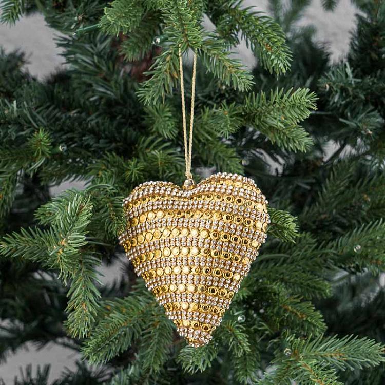 Ёлочная игрушка Золотое сердце из кристаллов Heart With Crystals Gold 11 cm
