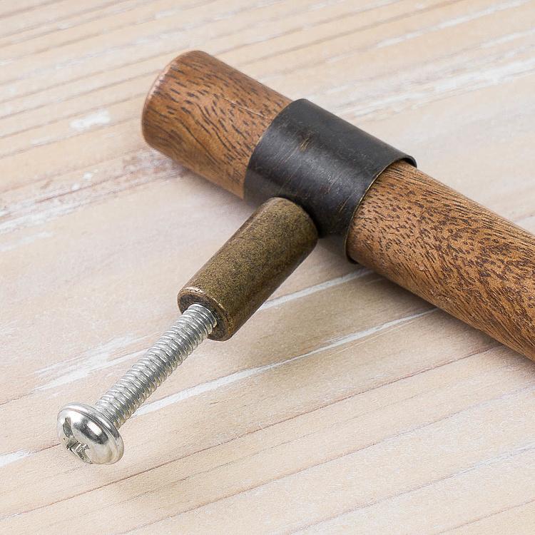 Мебельная ручка-скоба из латуни и дерева Antique Brass And Wood Bar Dresser Door Handle