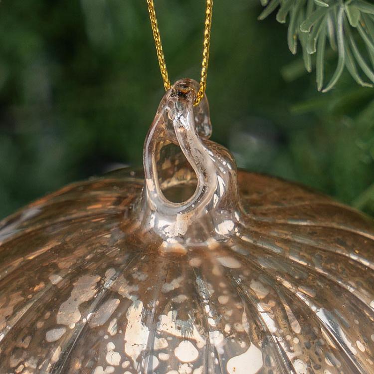 Набор из трёх ёлочных шаров цвета винтажный шампань с вертикальными полосками Set Of 3 Glass Antique Vertical Striped Balls Champagne 10 cm