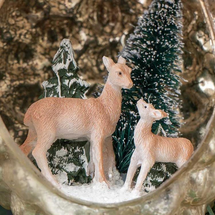 Набор из двух ёлочных игрушек Олени и сова в открытой шишке Set Of 2 Glass Deer And Owl In Open Pinecones Brown 10 cm