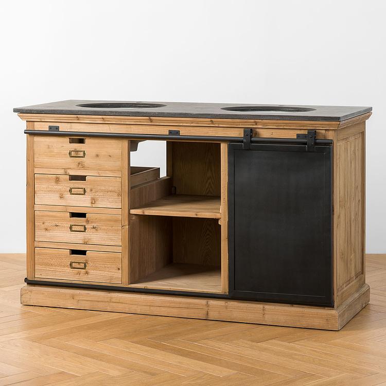 Тумба с двумя раковинами и раздвижной дверью Карелия Karelia Double Vanity With Sliding Iron Door DB