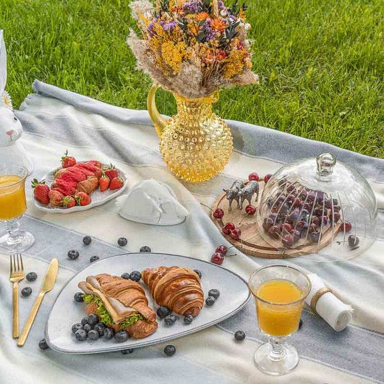 Деревянная доска с полосатым стеклянным колпаком Glass Stripes Cover With Wooden Plate