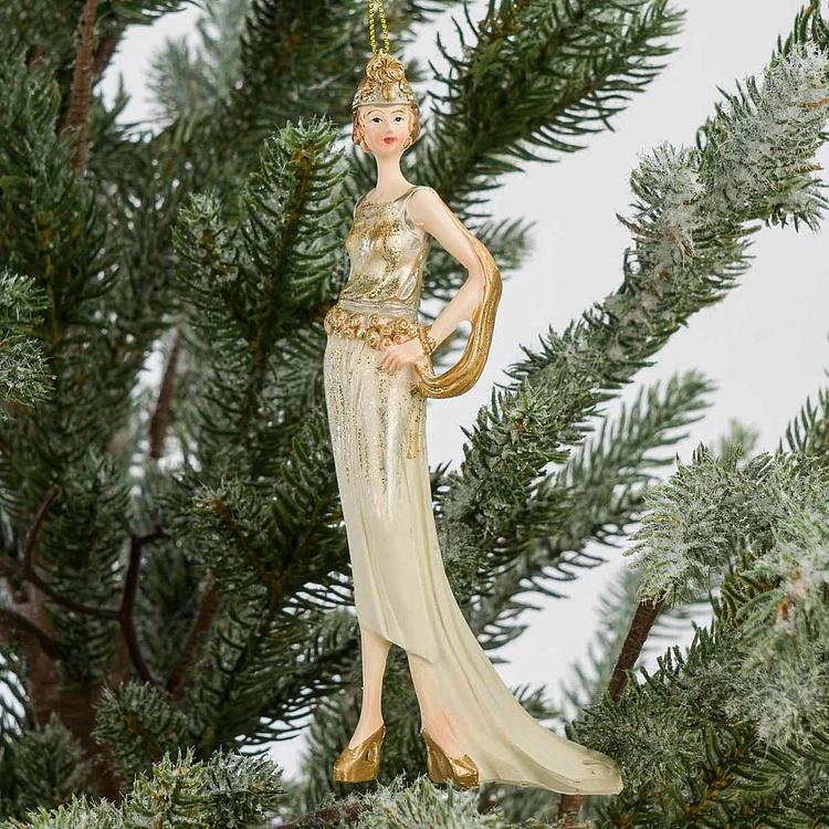 Набор из двух ёлочных игрушек Леди в кремовых платьях Set Of 2 Ladies Cream Gold 15 cm