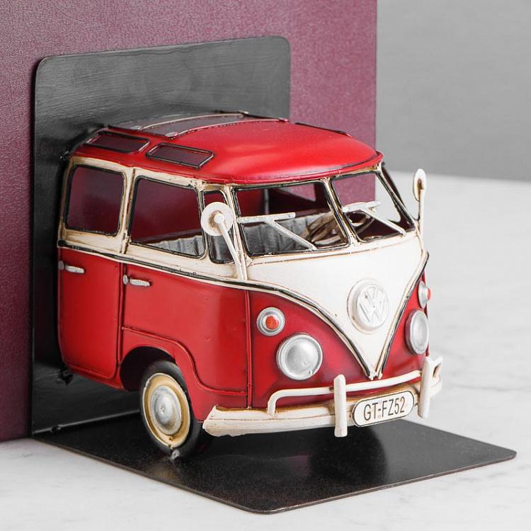 Набор из двух держателей для книг Красный минивэн Фольксваген Bookend Red Volkswagen Van