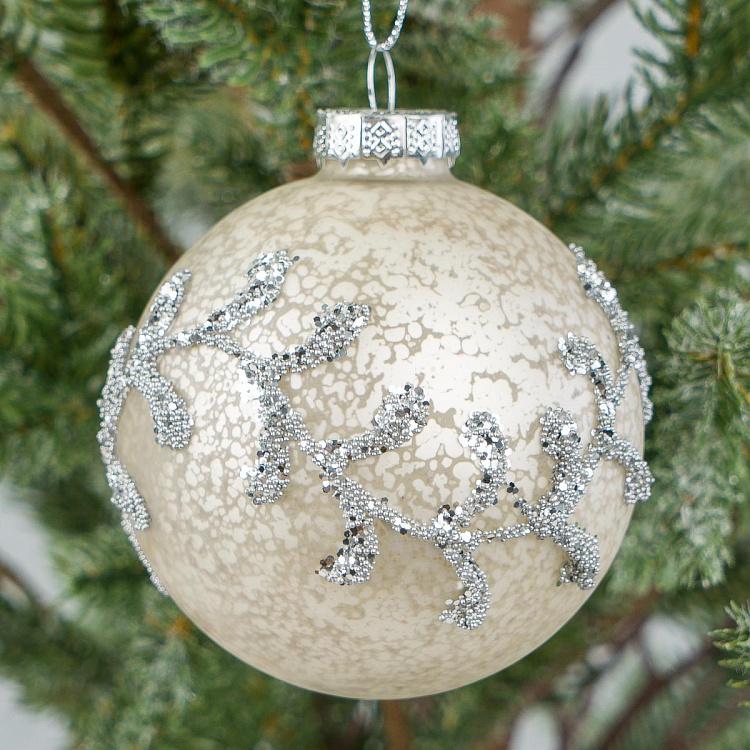 Ёлочный шар Ледяные узоры Aged Pattern Ball White 8 cm