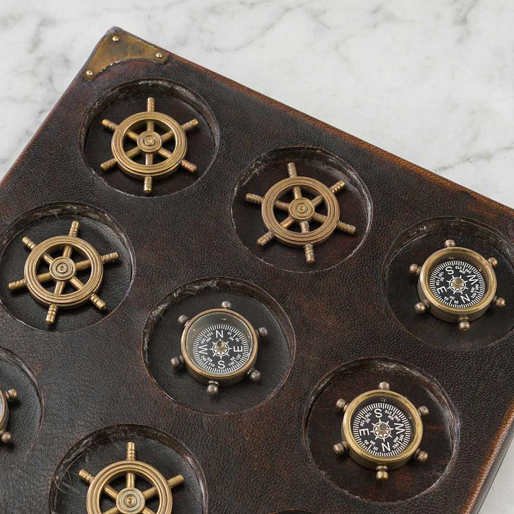 Настольная игра крестики-нолики в морском стиле на кожаной подставке Sailor Tic Tac Toe