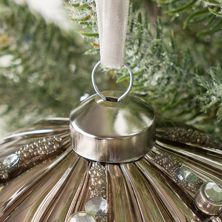 Ёлочная игрушка Серебристая луковица со стразами Bulb Ball With Rhinestones Silver 10 cm