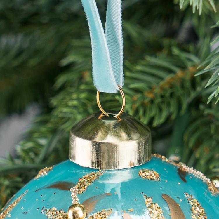 Ёлочная игрушка Бирюзовый шар с золотым узором Gold Pattern Ball Blue 8 cm