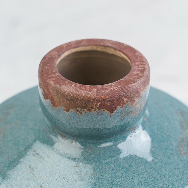 Низкая серо-голубая керамическая мини-ваза Бутыль Bottle Vase Grey Blue Low