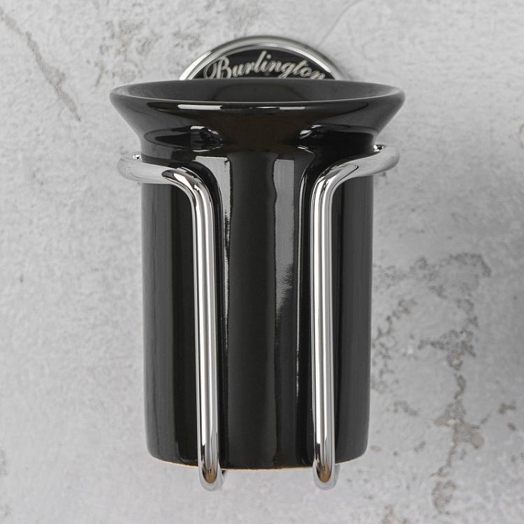 Настенный чёрный стакан для зубных щёток в подставке цвета хром Tumbler Holder Chrome And Black