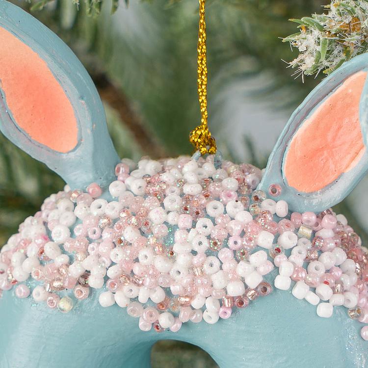 Набор из двух ёлочных игрушек Кролики-пончики Set Of 2 Candy Rabbit Donuts Blue Pink 14,5 cm