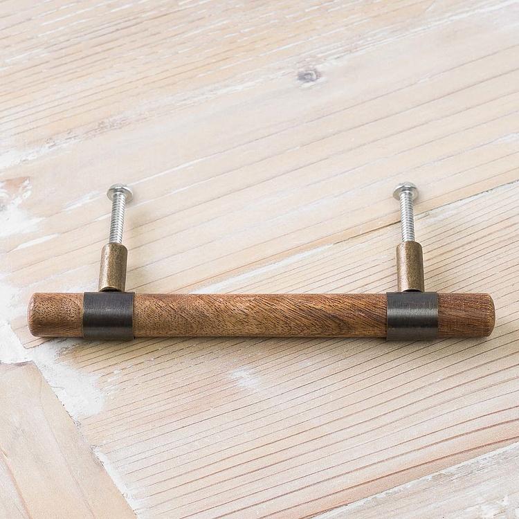 Мебельная ручка-скоба из латуни и дерева Antique Brass And Wood Bar Dresser Door Handle