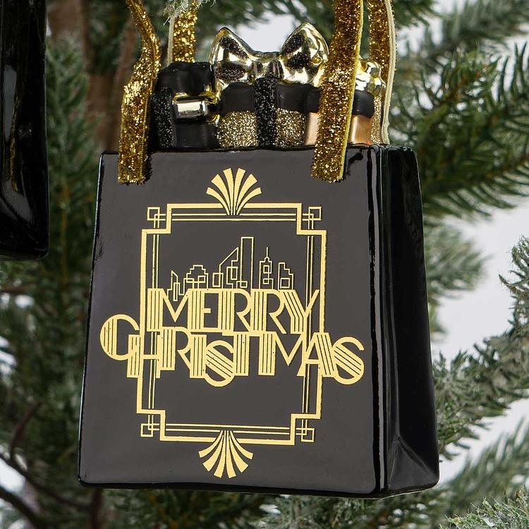 Набор из двух ёлочных игрушек Сумки для покупок Set Of 2 Glass Xmas Art Shopping Bags Black 10 cm