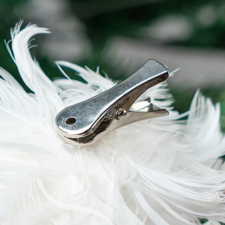 Ёлочная игрушка Белая роза из перьев на прищепке Feather Rose On Clip White 12 cm