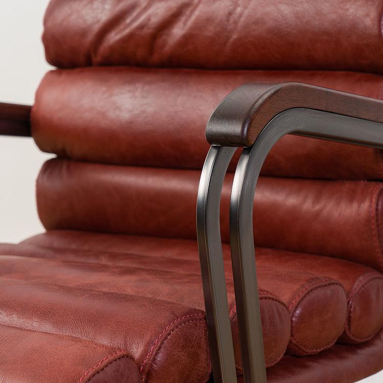 Рабочее кресло Турин, красно-коричневые подлокотники Ufficio Torino Armchair, Red Brown Wood D