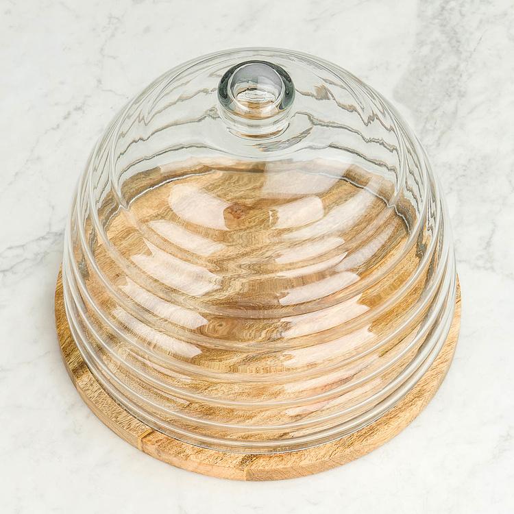 Деревянная доска со стеклянным колпаком Улей, L Bee Dish And Cover Large