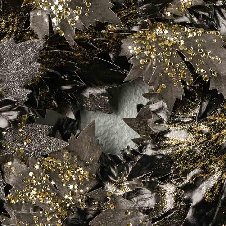 Новогодний позолоченный венок с чёрными кленовыми листьями Gilt Maple Leaf Wreath Black Gold 60 cm