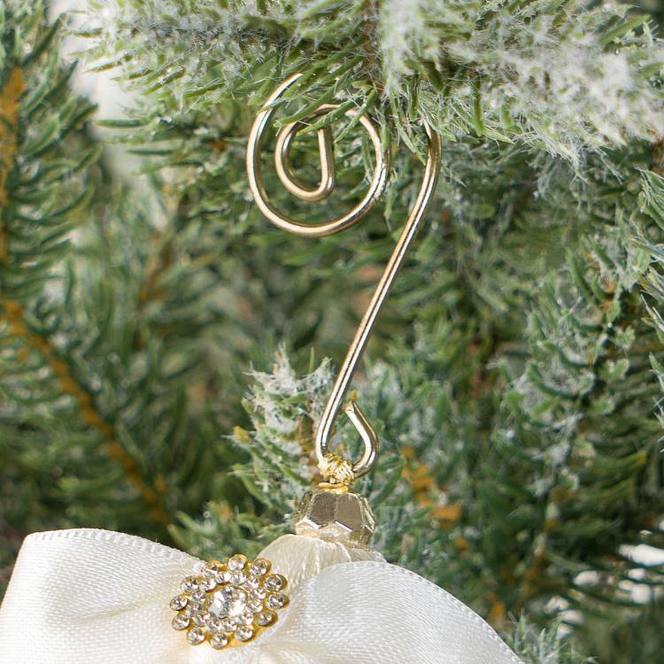 Новогодняя подвеска Бежевый шар с бантом, стразами и кисточкой Rhinestones Beige Ball Pendant With Tassel 26 cm