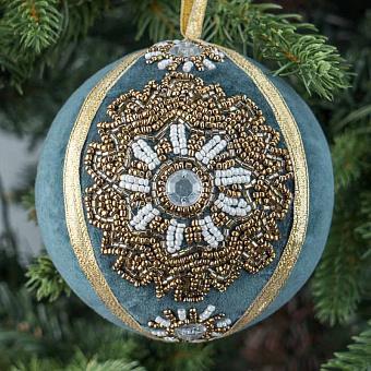 Gold Beaded Ornament Ball Blue 10 cm