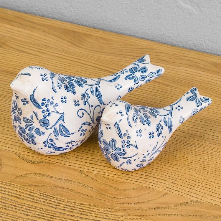 Набор из двух статуэток Птицы с синей росписью Set Of 2 Birds Blue Painted