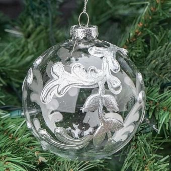Glass Acanthus Swirl Leaf Ball Clear/Silver 10 cm