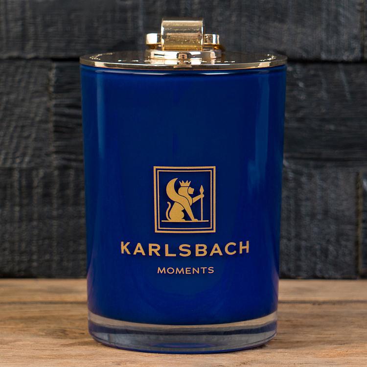 Аромасвеча в синем стакане с золотой крышкой Классика Aroma Candle In Dark Blue Glass With Gold Classic