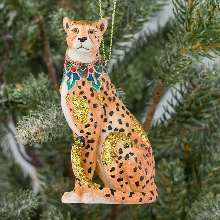 Ёлочная игрушка Экзотический леопард Exotic Sitting Leopard Orange Brown 10 cm