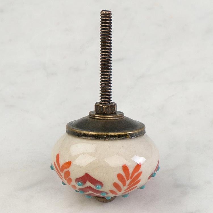 Керамическая мебельная ручка Красный папоротник Orange Red Fern Hand Painted Ceramic Knob