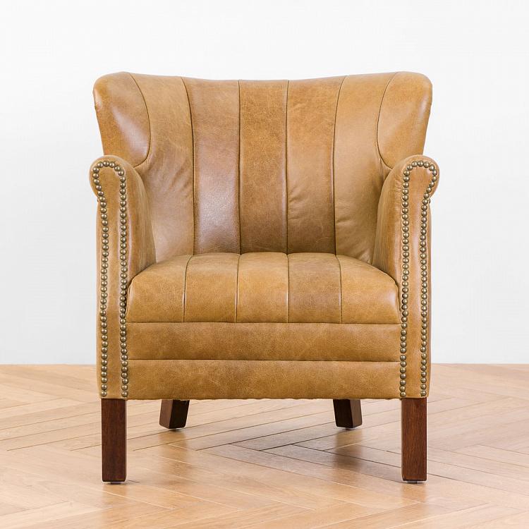 Кресло Поль с отделкой полосами, красно-коричневые ножки Paul Armchair With Stripes, Red Brown Wood D