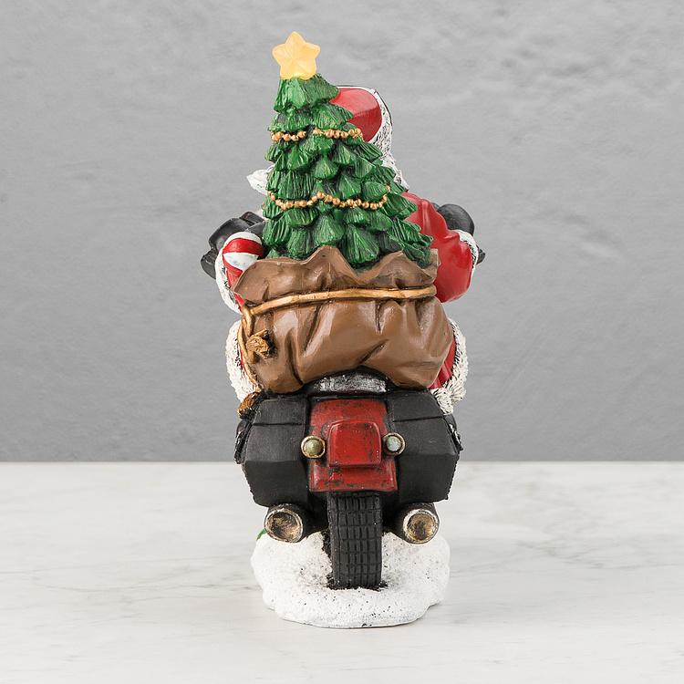 Новогодняя фигурка с подсветкой Санта на мотоцикле Led Santa With Motorbike Red 30 cm