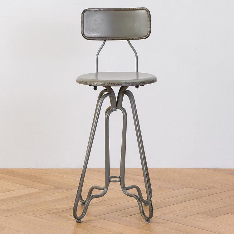 Серый металлический с патиной барный стул Metal Chair Grey Patina