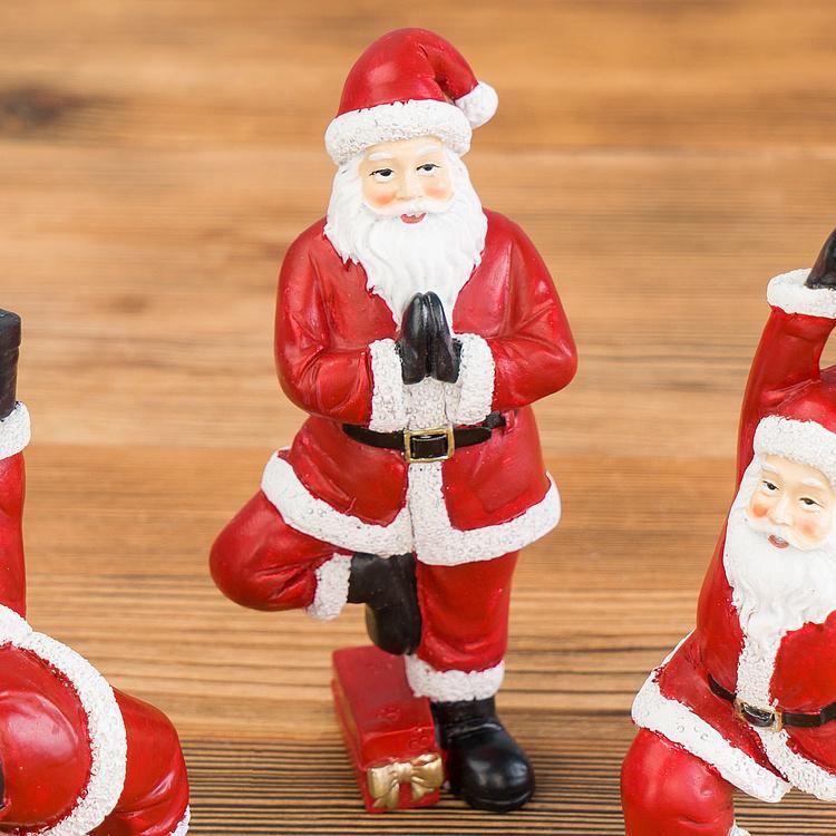 Набор из четырёх новогодних фигурок Санта в асанах йоги Set Of 4 Yoga Santas Red 12,5 cm