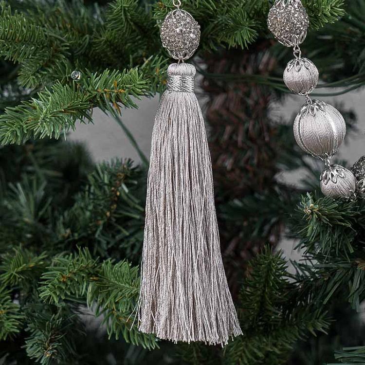 Гирлянда из серебряных бусин с кисточками Silver Beads And Tassels Garland 100 cm