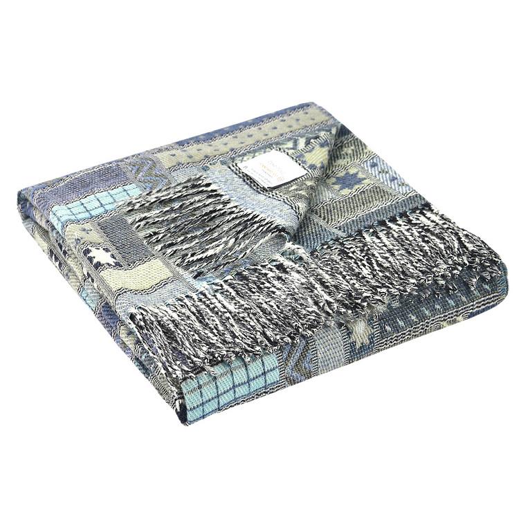 Разноцветный шерстяной плед Балтимора в сине-зелёных тонах, 130x180 см Baltimora Plaid Green 130x180 cm