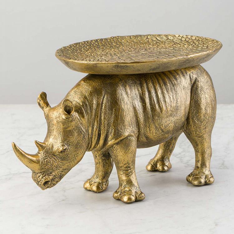 Подставка для мелочей и украшений Золотистый винтажный носорог Antique Gold Rhinoceros With Tray