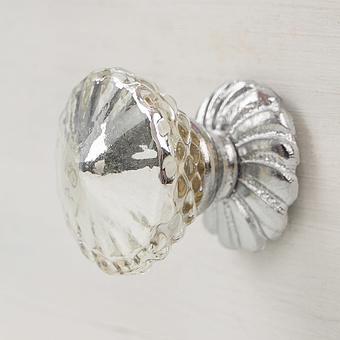 Silver Marigold Glass Knob With Backplate