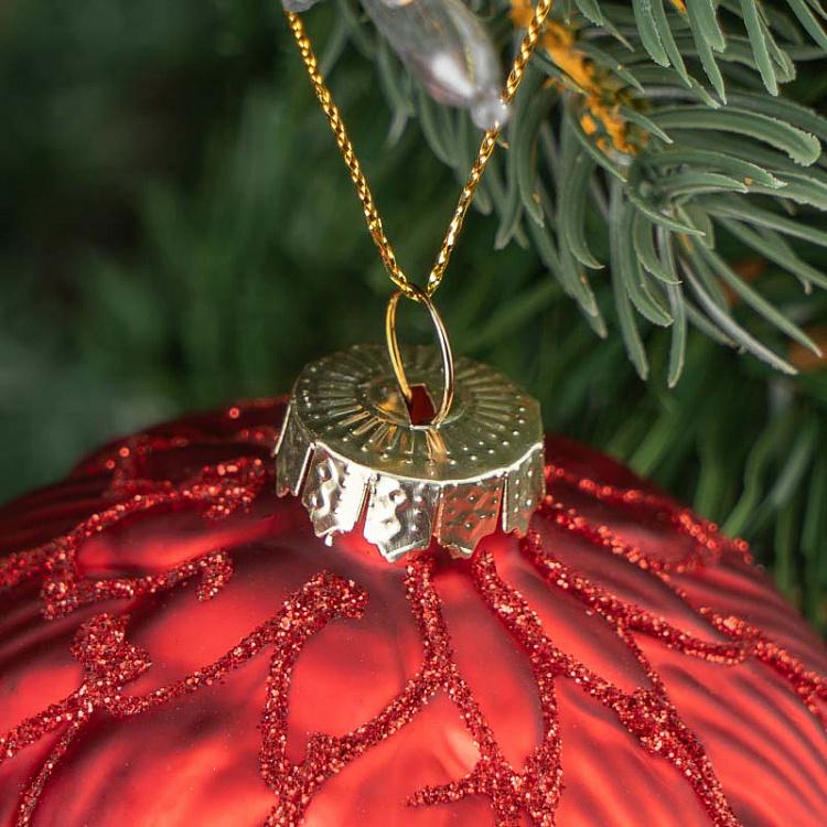 Набор из трёх красных ёлочных шаров Лепестки с блёстками Set Of 3 Glass Glitter 3D Petal Balls Red 8 cm