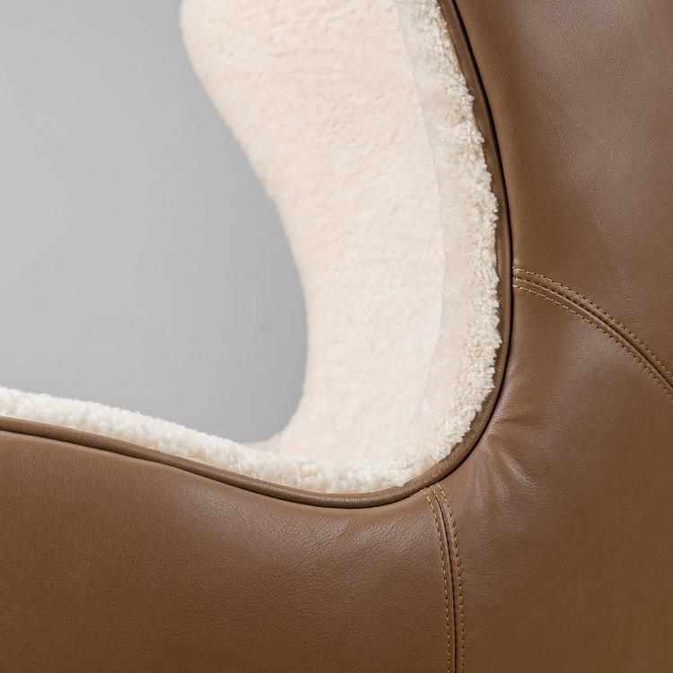 Кресло-яйцо белая овчина и кожа Eggchair White Sheep Skin And Leather Tenzing