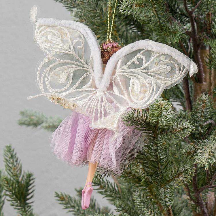 Набор из трёх ёлочных игрушек Крылатые феи в тюлевых платьях Set Of 3 Tulle Big Wing Fairies White Purple 19 cm