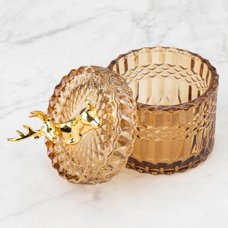 Янтарная ёмкость для хранения с оленем Glass Jar With Deer Figure Ochre