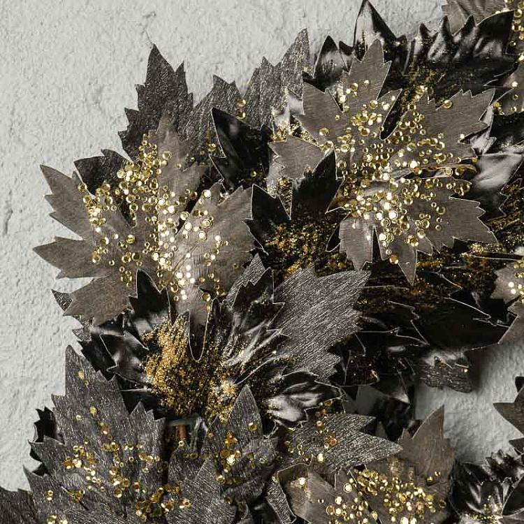 Новогодний позолоченный венок с чёрными кленовыми листьями Gilt Maple Leaf Wreath Black Gold 60 cm