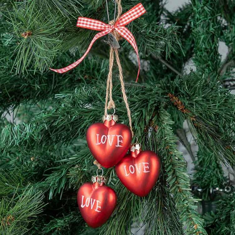 Ёлочная игрушка Красные сердца Hearts Dangle Red 20 cm