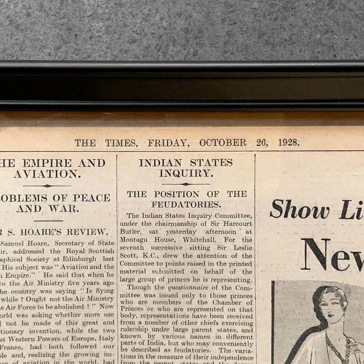 Винтажная газета в раме Таймс, 26 октября 1928 Vintage Times, Oct 26, 1928