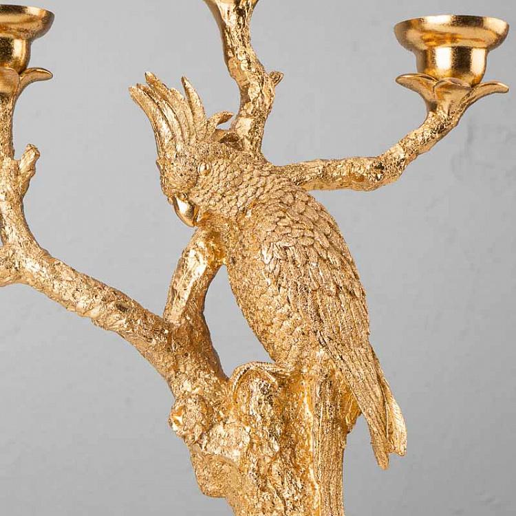 Золотой подсвечник на три свечи Попугай на ветке Golden Candle Holder Parrot On Branch